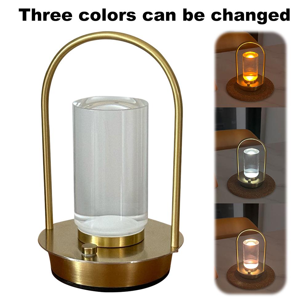 Retro Metal Table Lamp 3 Color Dimming Night Light Cordless LED Rechargeable Touch Table Lamp for Restaurant Hotel Bar Bedroom