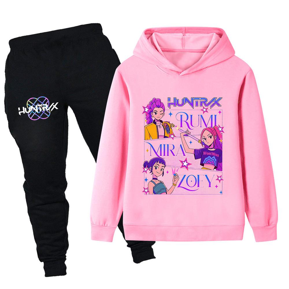 PB1239 Kinder Jungen Mädchen Kpop Mira Zoey Rumi Druck Langarm Kapuzenpullover Hose Hosen Kleidersets