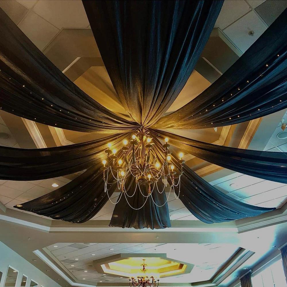 Runtow 1pc Black Ceiling Gauze, Outdoor Wedding Scene Decoration, Wedding Party Roof Veil ,Wedding Birthday Ceremony Supplies