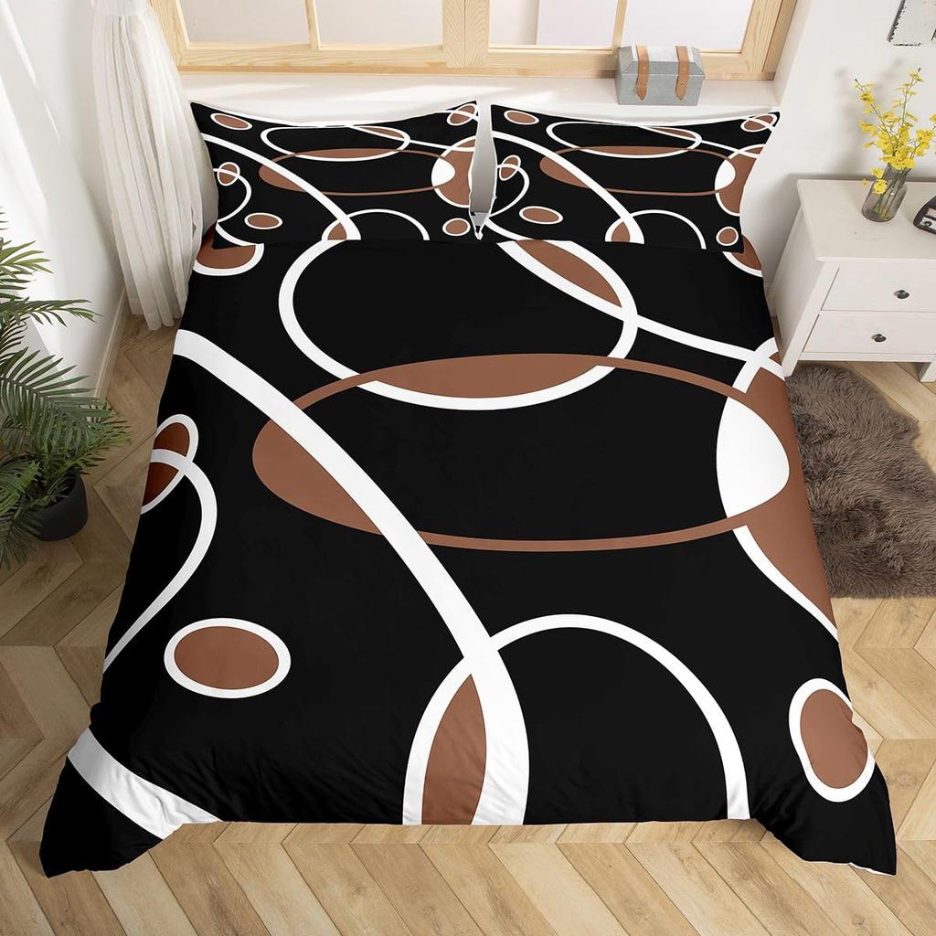 Feelyou Kids Red and Black Bedding Set King Size Circle Duvet Cover for Boys Girls Teens Bedroom Decor Geometric Square Comforter Cover Set
