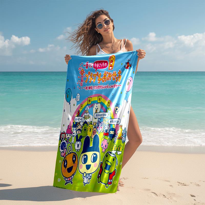 Proof Beach Towel with T-Tamagotchis Virtual Pet Pattern - Soft,absorbent,quick-drying,machine Washable - Perfect for Swimming,camping,bathing