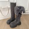Platform Two-Wear Plush Snow Boots Women's Winter Skinny Tall Fleece Warm Non-slip Buckle Strap Long-leg Boots
