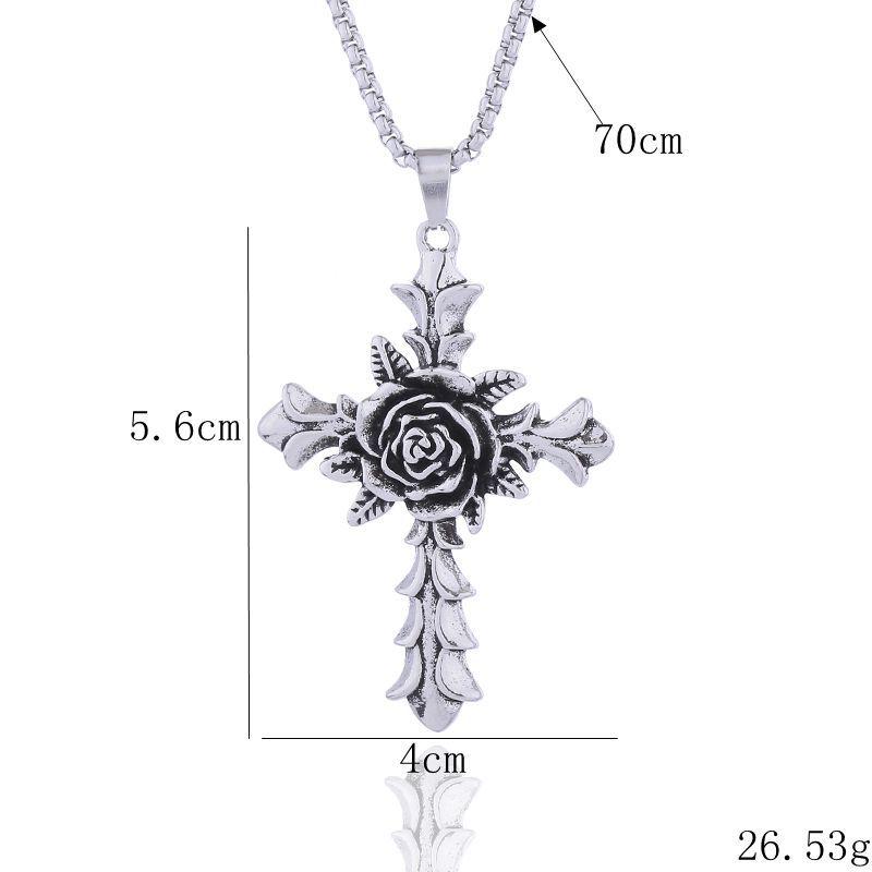 

Длинное ожерелье с европейско-американским крестом и розой, модная мужская подвеска в стиле хип-хоп, универсальная цепочка для свитера