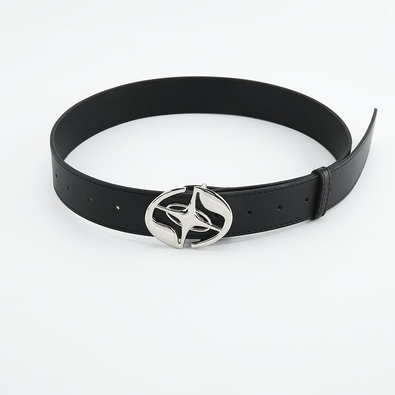 

Waistband Buckle Smooth With Circular Center Cross Pattern Leather Imitation