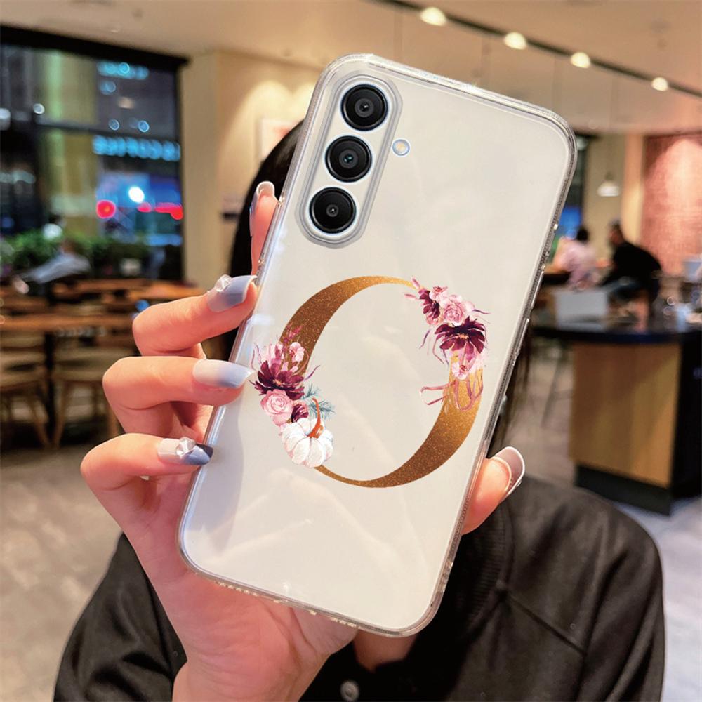 Transparent Phone Case Flowers Golden Rose Letters For Samsung Galaxy A55 A15 A25 A35 A07 A17 A06 A37 A57 Silicone Clear Cover