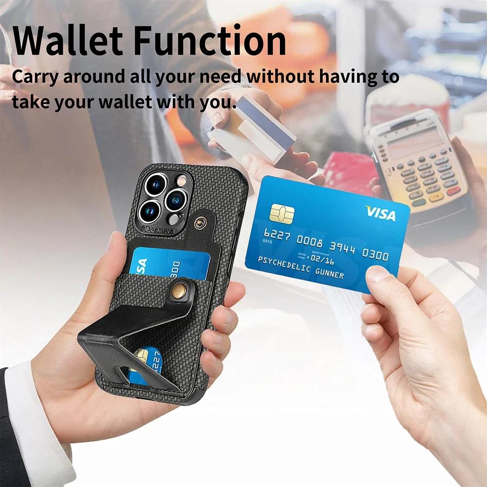 Carbon Fiber Leather Case For Xiaomi 15 14T Poco X6 X5 Redmi 14C 13C 12C Redmi Note 13 Pro Plus 11 11S Card Holder Phone Cover