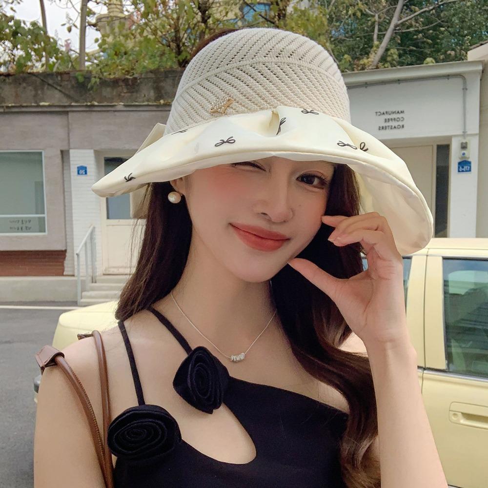 Bowknot Empty Top Sun Hat Sweet Foldable Visor Cap Cute Female Shell Hat  Outdoor