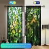 Nordic Vikama Stained Glass Art Green Leaf Print Curtains Jungle Inspired Style Living Room Bedroom Decorative Privacy Curtain For Area Polyester
