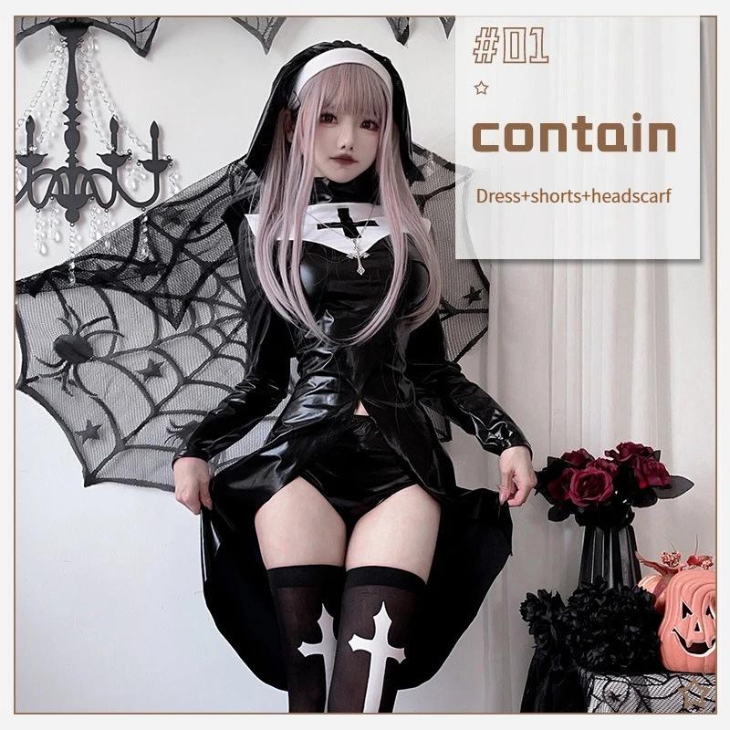 Costume de Nonne Vampire Halloween Européen et Américain Grande Taille Croix Style Gothique Sombre Cosplay Fête Cosplay Robe XL