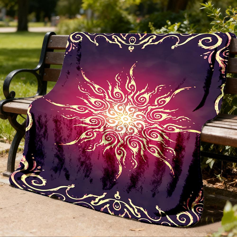 1pc Sunflower Mandala Print Outdoor Blanket, Lightweight Polyester,