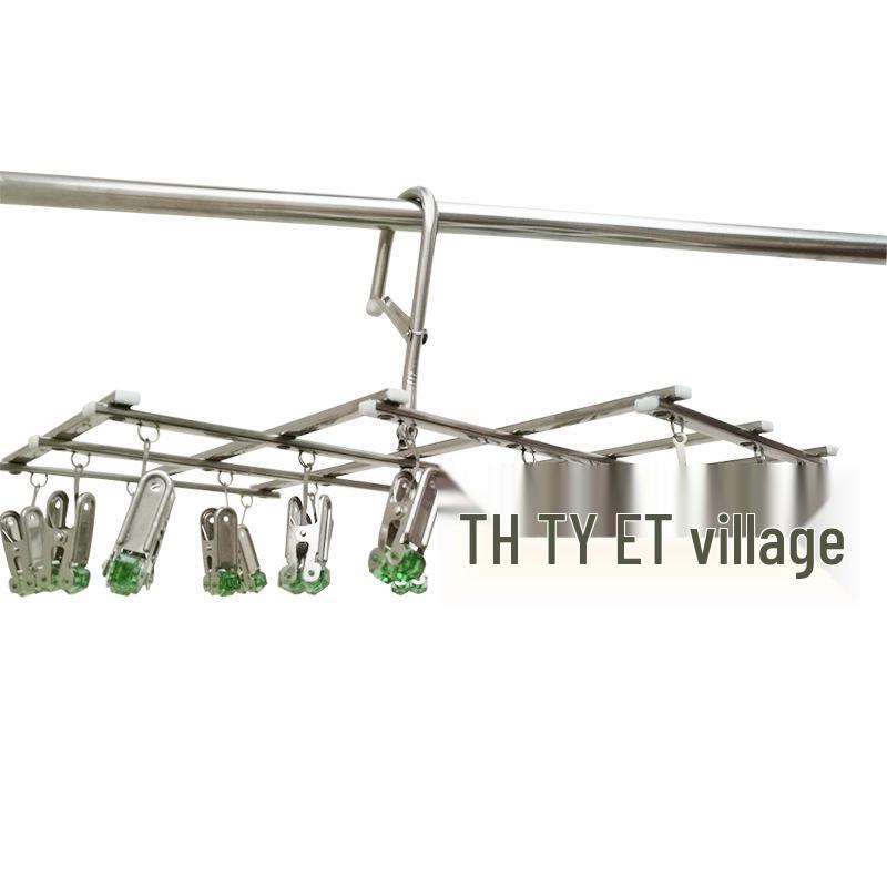 Stainless Steel Portable Folding Clothes Hanger with Multiple Clips for Socks & Drying