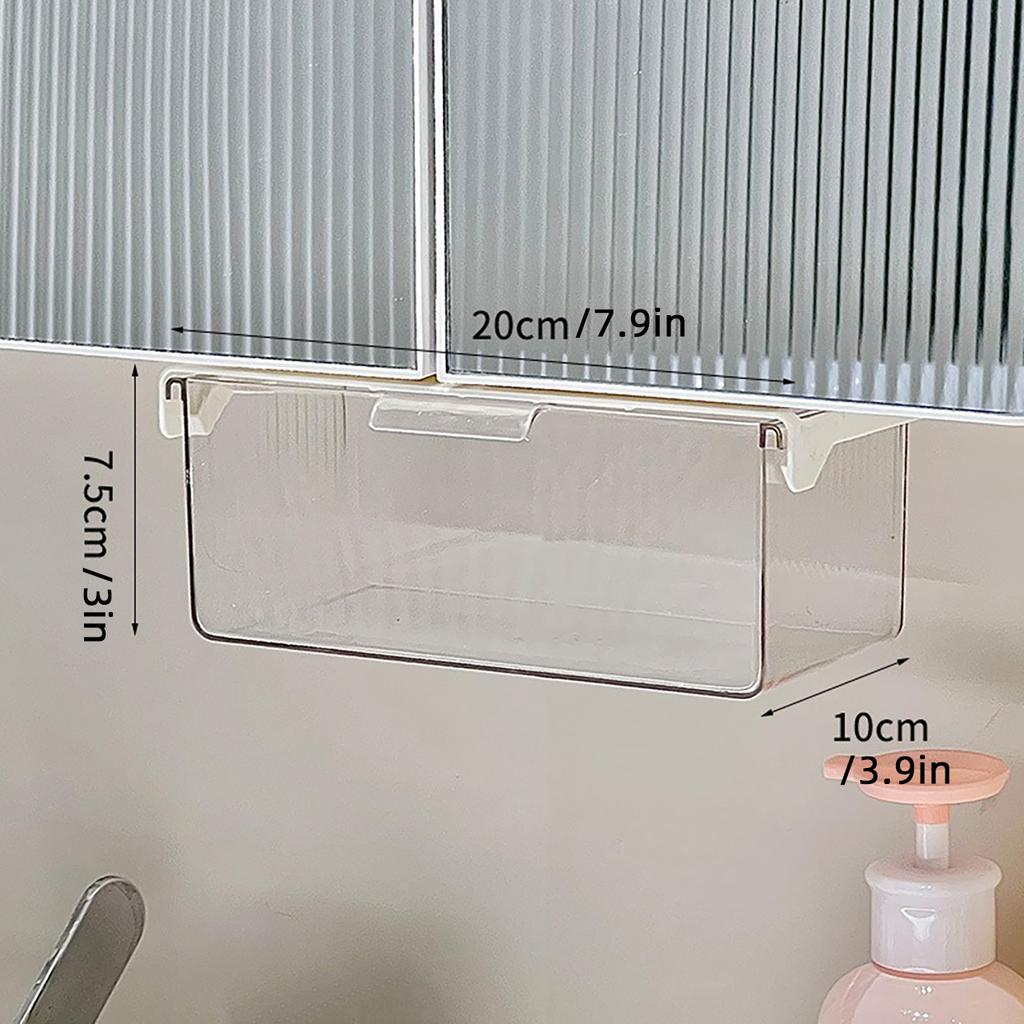 Under Desk Drawer Storage Box Transparent Pull-Out Under Mirror Cabinet Organizer Case Bathroom Cotton Stick Makeup Holder