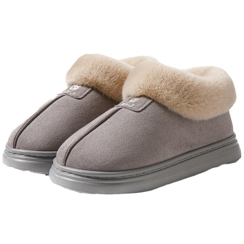 Cotton slippers winter thick-soled outer wear fleece thickened warm fluffy slippers couple cotton shoe bag and snow boots