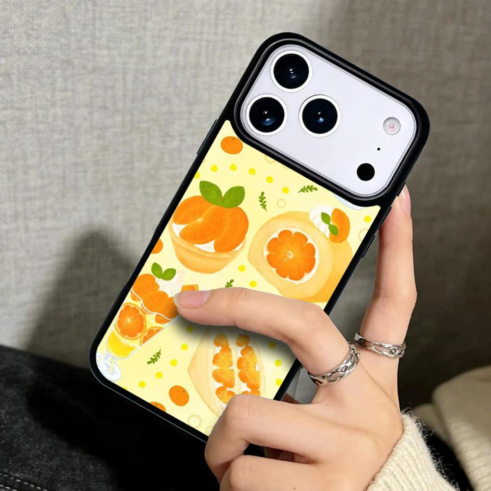 Capa Case for iPhone 17 Air 16 Pro Max 15 Plus 11 13 Mini 14 12 Back Phone Cover Orange Pattern