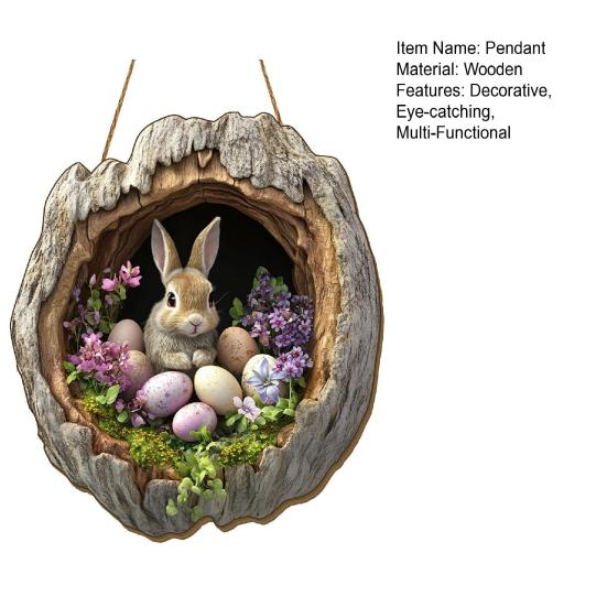 Easter Bunny Sign for Front Door Wooden Farmhouse Indoor Fireplace Window Hanging Wreaths Welcome Banner Decoration for Home Garden Fence