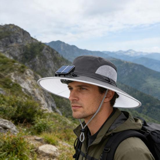 Solar Fan Hat USB Rechargeable UV Protection Hat with Solar Fan Breathable Men Women Summer Outdoor Activities Fishing Wide Brim Bucket Cap