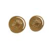 Hong Kong Style Retro Metal Button Stud Earrings, High-End Light Luxury Gold Design Totem Exaggerated Earrings