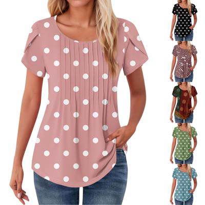 Womens Tops Petal Short Sleeve Summer Round Neck Shirts Floral  Printing Blouses For Women Dressy Casual