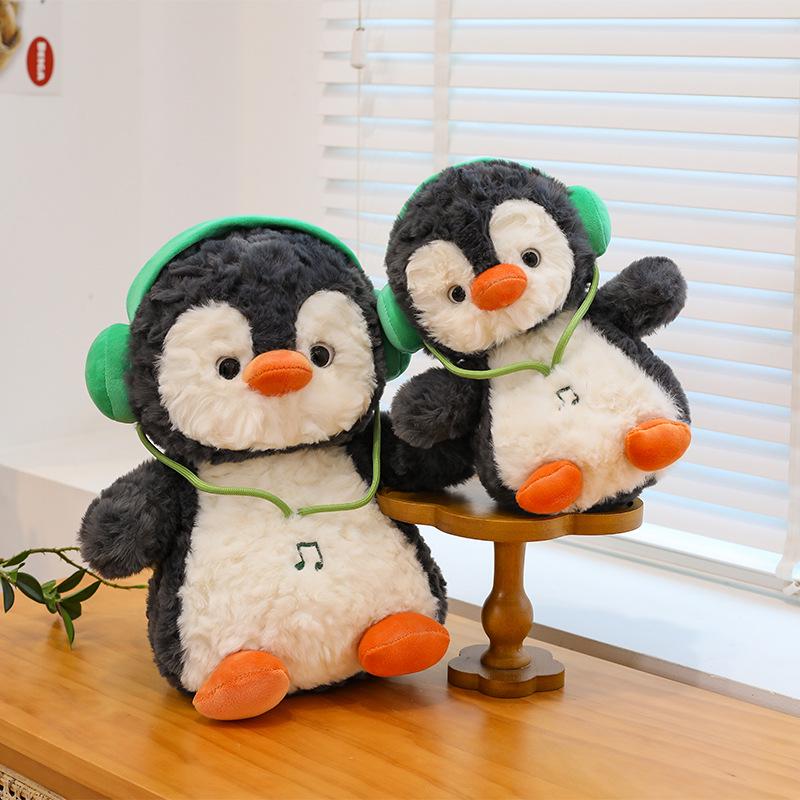 Chubby Penguin Plush Toy with Fun Headphones - Cute Cartoon Doll Gift for Girls