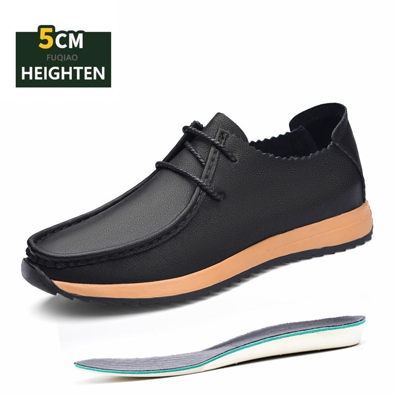 Men Casual Leather Elevator Shoes Women Flat/5cm Height Increase Breathable Lightweight Comfortable Loafers Unisex Lift Sneakers