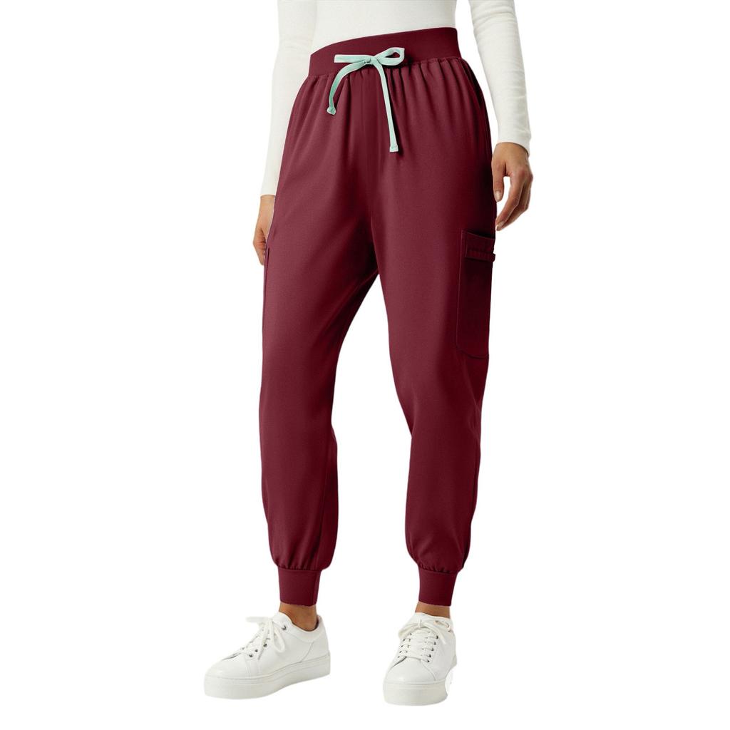 Ladies' Fashionable Solid Color Drawstring Elastic Waist Pocket Protective Casual Pants