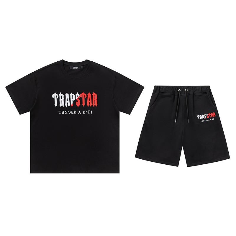 Mens Gradient Letter Embroidered Cotton Tee Shorts Set Streetwear Casual Outfit