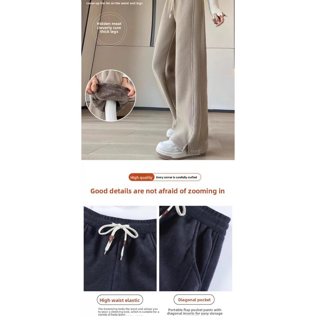 Women's High Waisted Straight Leg Winter Pants - Thickened Fleece Lined Elastic Waistband, Casual Pants for Autumn and Winter, Middle East Series