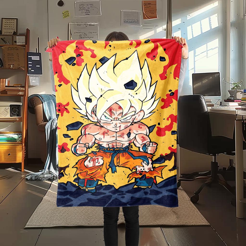 1PC Son Goku Print Flannel Blanket, High quality All Seasons, Home Decor, Warmth and Comfort, Perfect for Christmas Gifts