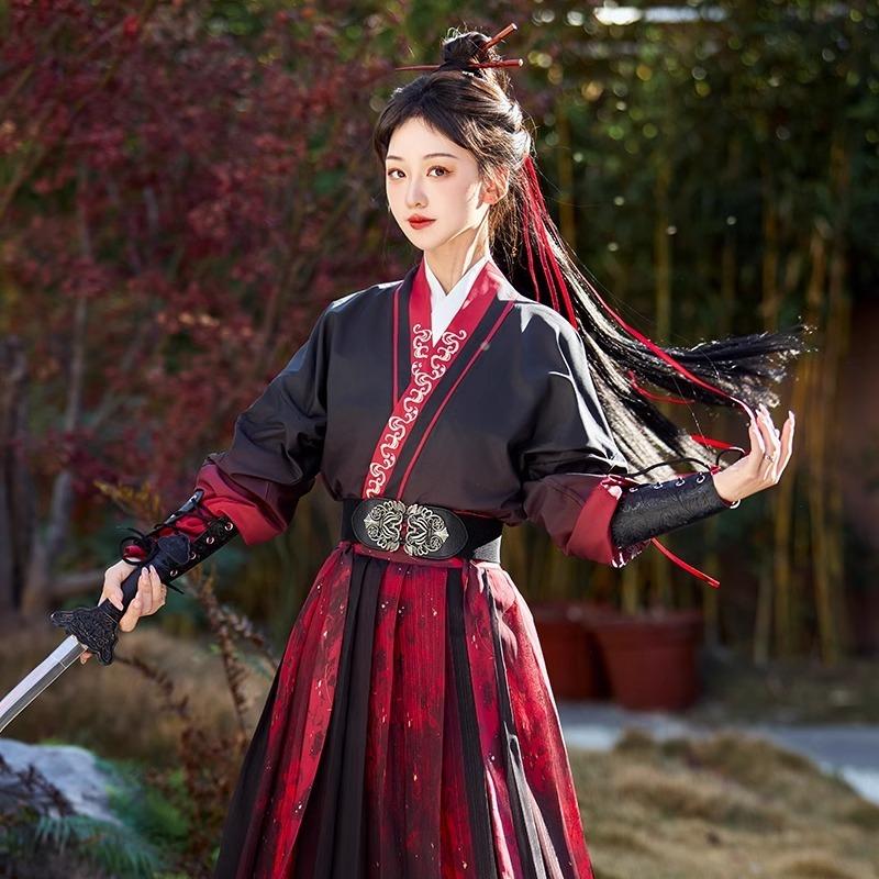 Hanfu 2 new spring and summer male and female knight daily handsome ancient clothing in red and black suit
