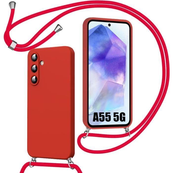Coque - Samsung - Galaxy A55 5G - Antichoc - Silicone Souple - Cordon Ajustable Rouge