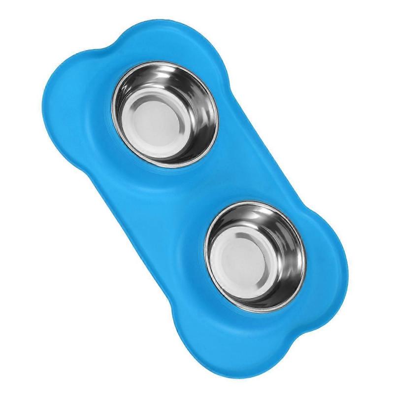 Pet Bowl Double Stainless Steel Food and Water Dog Bowls Non-Skid Silicone Mat Feeder for Feeding Dogs Cats Puppies 1Pcs