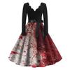 Women's Casual Fashion Halloween Printed V-Neck Vintage Dress