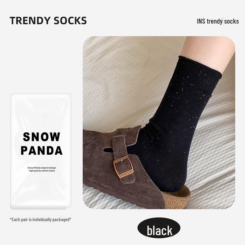 

Корейские женские толстые теплые носки средней длины Maillard — однотонный полосатый дизайн на осень/зиму. one size чёрный