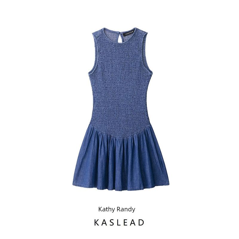 Kaslead New Women Clothes Western Style Fashion Simple Sleeveless Honeycomb Grid Short Dress 4365280