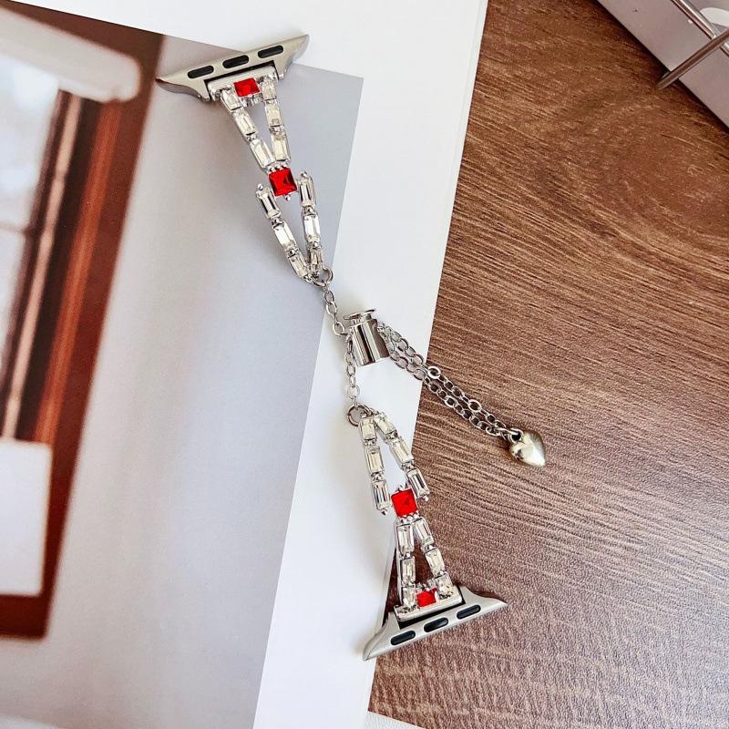 

Rhinestone V-Shaped Chain Strap for Apple Watch 11, iWatch 109876E, Huawei GT6, Xiaomi 89Pro For Huawei GT4 41mm срібний