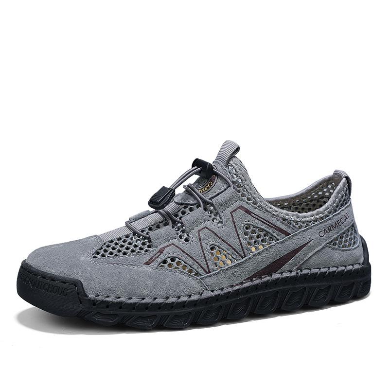 

Лето 2025 г. Мужские сандалии большого размера из натуральной кожи первого слоя, дышащие, полые, повседневные, спортивные, сетчатые, для альпинизма 38