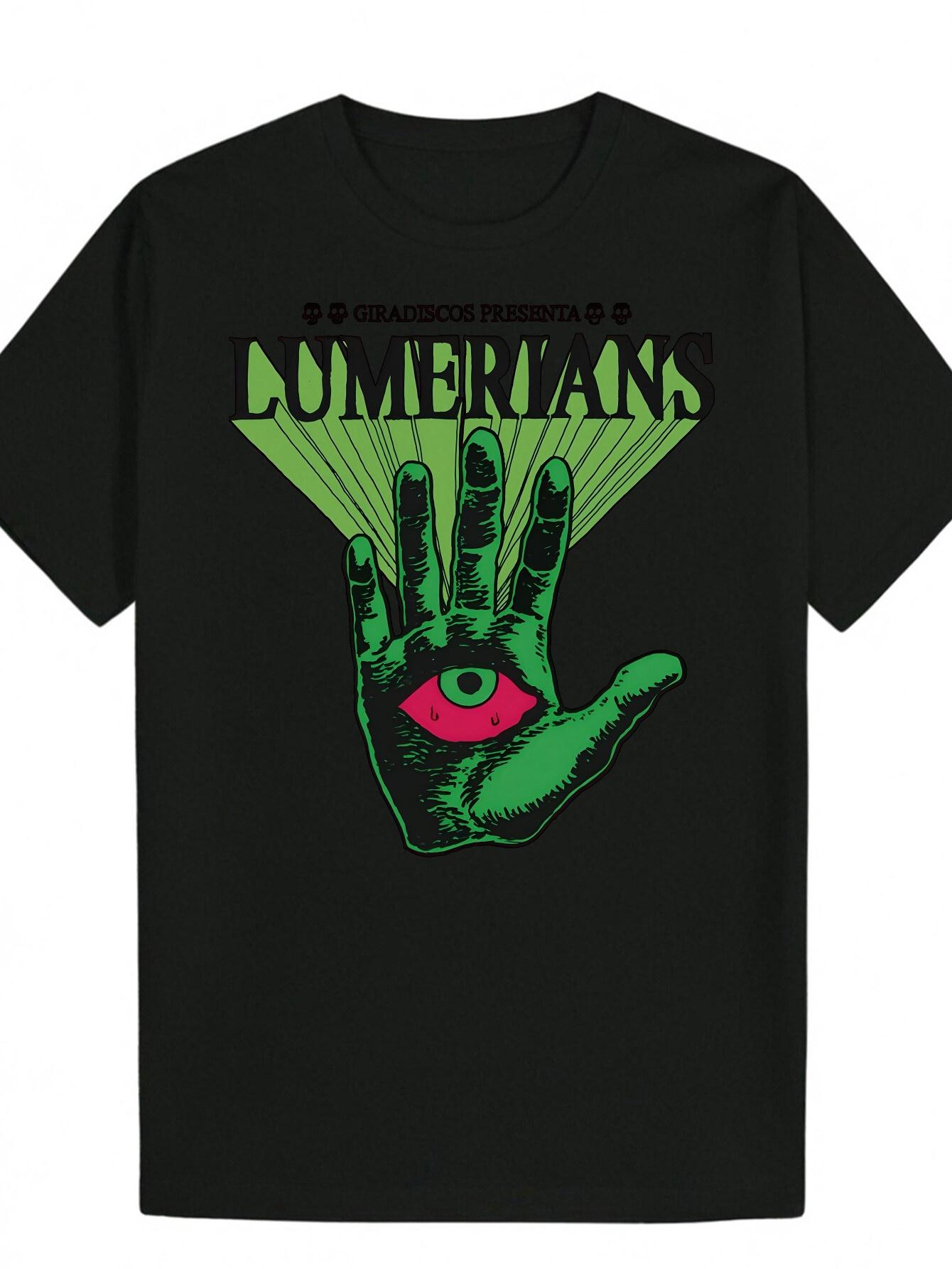 

Graphic T-shirt - Bold Green Hand & Eye Design - Lightweight Polyester Crewneck Tee for Concerts S
