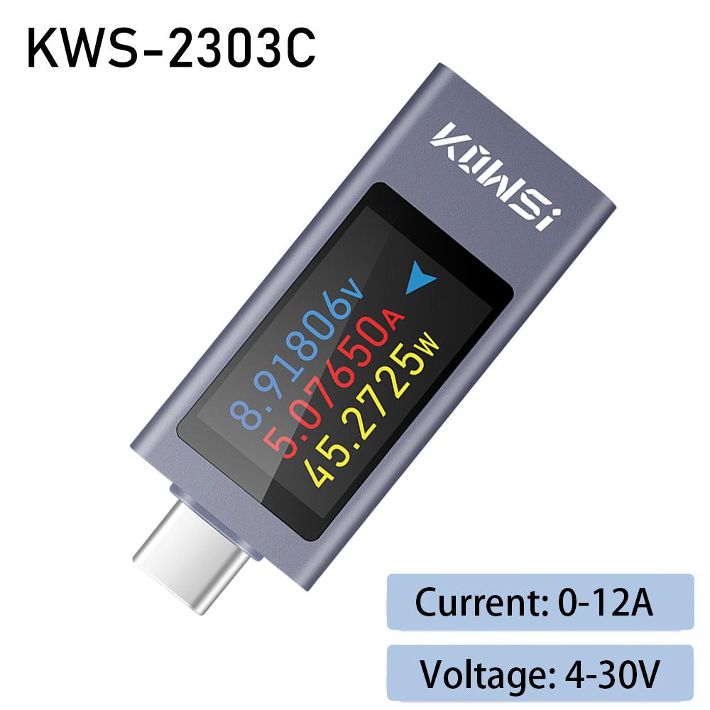 KWS Type-C Tester Digital Voltmeter Ammeter Power Meter Voltage Current Meter Phone Charging Tester DC 4-30V 8/12A PD2.0 3.0