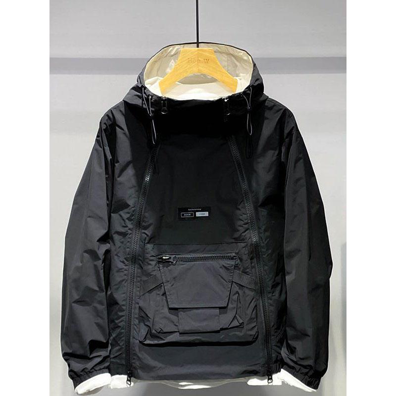 

Весна-осінь Чоловіча куртка Модна куртка на відкритому повітрі з капюшоном на подвійній блискавці Чорне пальто Спортивний одяг XS чорний