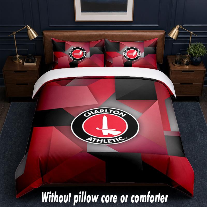 Charlton Athletic FC Design Bed Bedding Set 1 Duvet Cover + 2 Pillowcases Soft Breathable Household Bed Linens