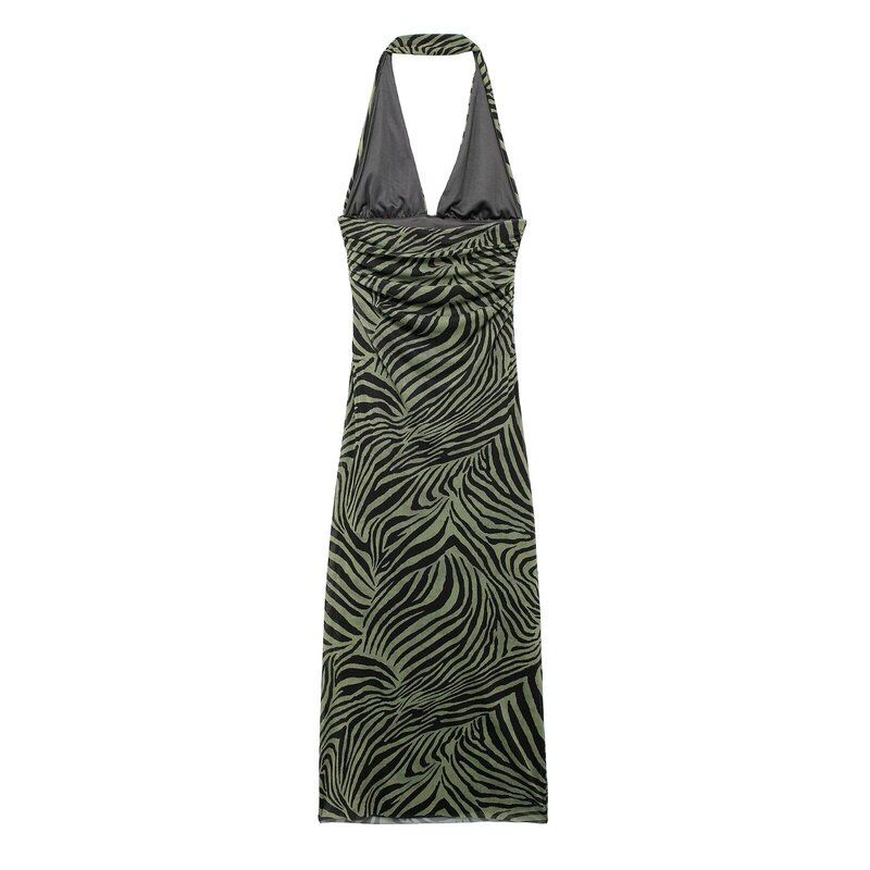 Fashion Style 2024 Autumn New Women's Clothing Hanging Collar Stylish Print Silk Net Dress 8314476