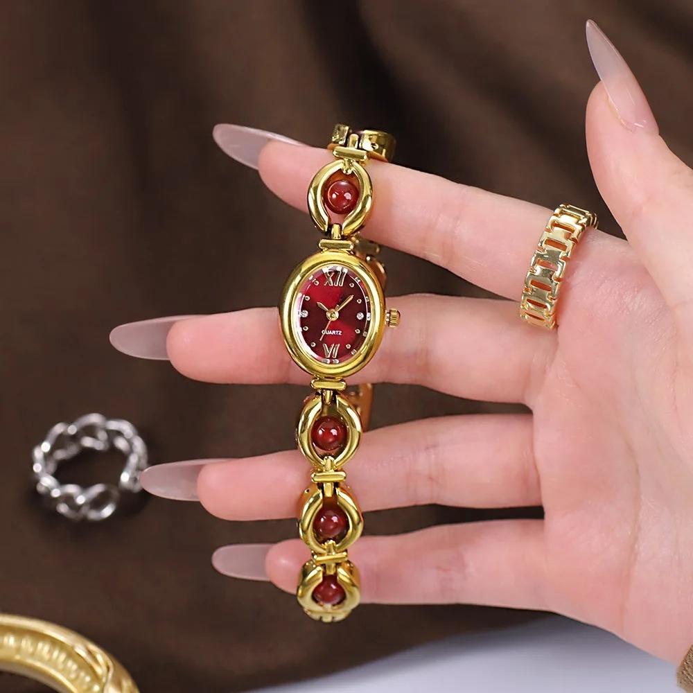 Ladies Watch Green Bracelet Bead Waterproof Women Quartz Wristwatch