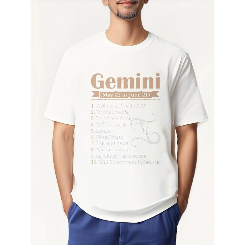 

European sizes Gemini Zodiac Sign Astrology May June Birthday [Cool Design] Street Trending Style Women S Tee Comfortable Round Neck 4XL білий