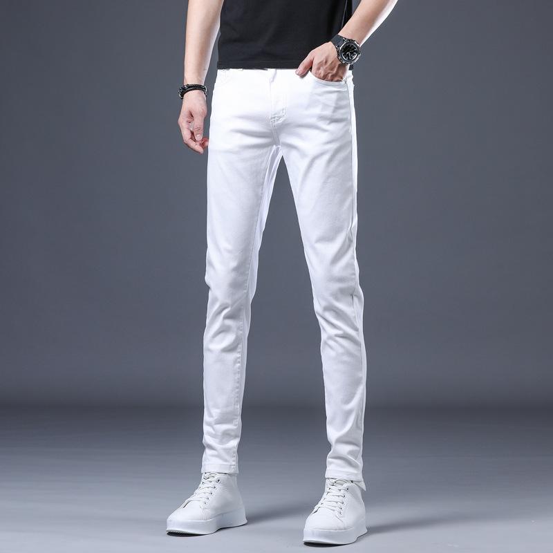 

Мужские облегающие эластичные белые джинсы - модные брюки в корейском стиле для молодежи 33 белый