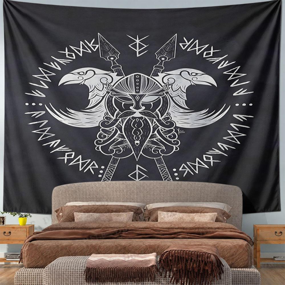 Viking Warrior with Runes Artwork Pattern Wall Hanging Tapestry Decorative Tapestry Home Decor for Bedroom and Living Room