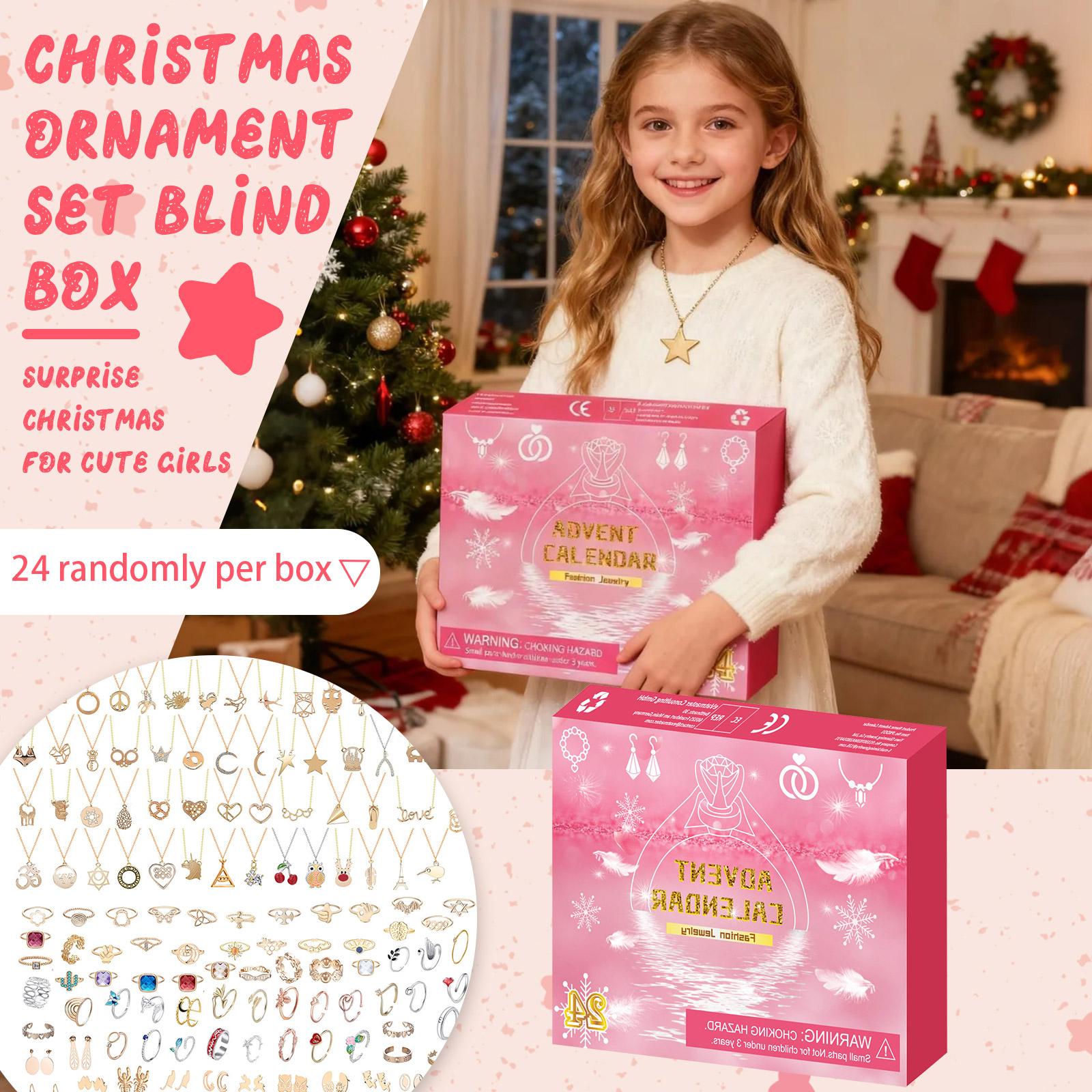 

Обратный отсчет до Рождества Слепой боксРождественский набор ювелирных аксессуаров Слепой боксКольцо Ожерелье Серьги Рождественский набор из 24 предметов One Size розовый