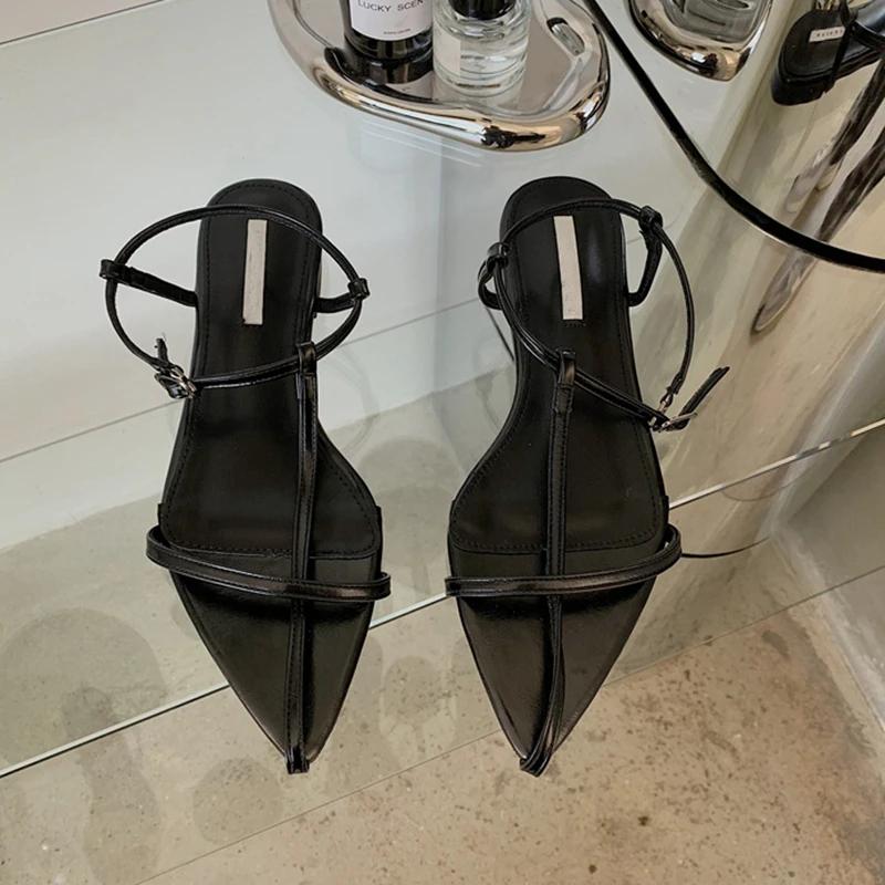 Fashion New Summer Women Sandal Fashion Narrow Band Flat Ladies Gladiator Shoes Pointed Toe Ankle Buckle Sandals for Women Zapatos Muje