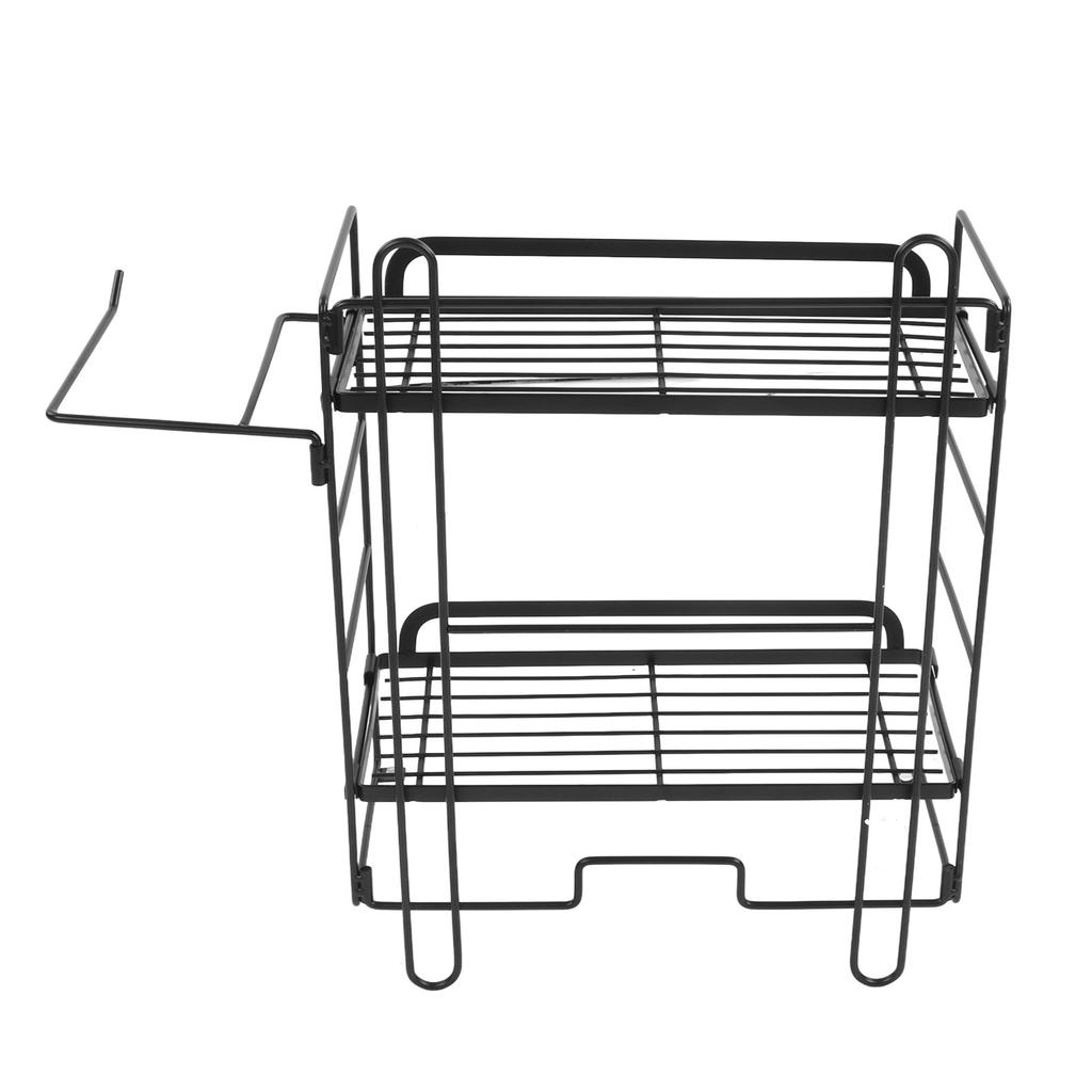 Toilet Storage Shelves Iron Wall Mounted 2 Layers Foldable Grid Home Decoration with Hooks for Bathroom