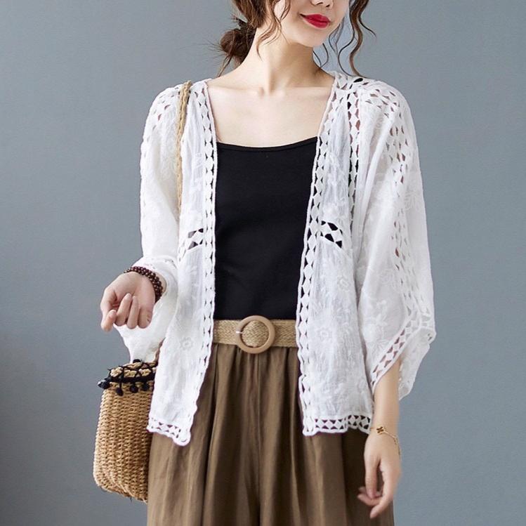 Бохо летний женский кружевной вязаный крючком кардиган Винтажный свободный тонкий кружевной кардиган Защита от солнца Пляжный One size белый