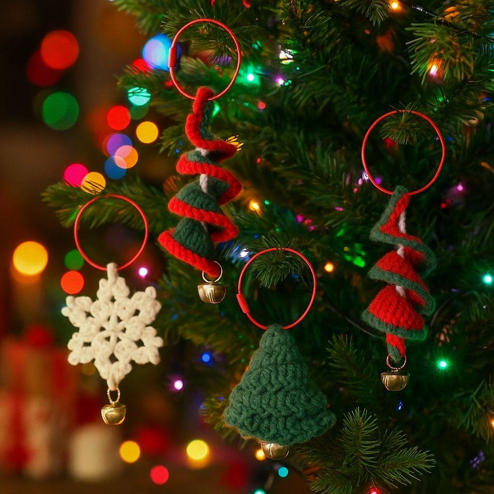 Yarn Weaving Christmas Hanging Ornament Snowflake Bell Cartoon Christmas Tree Bell Handmade Knitted Xmas Tree Pendant